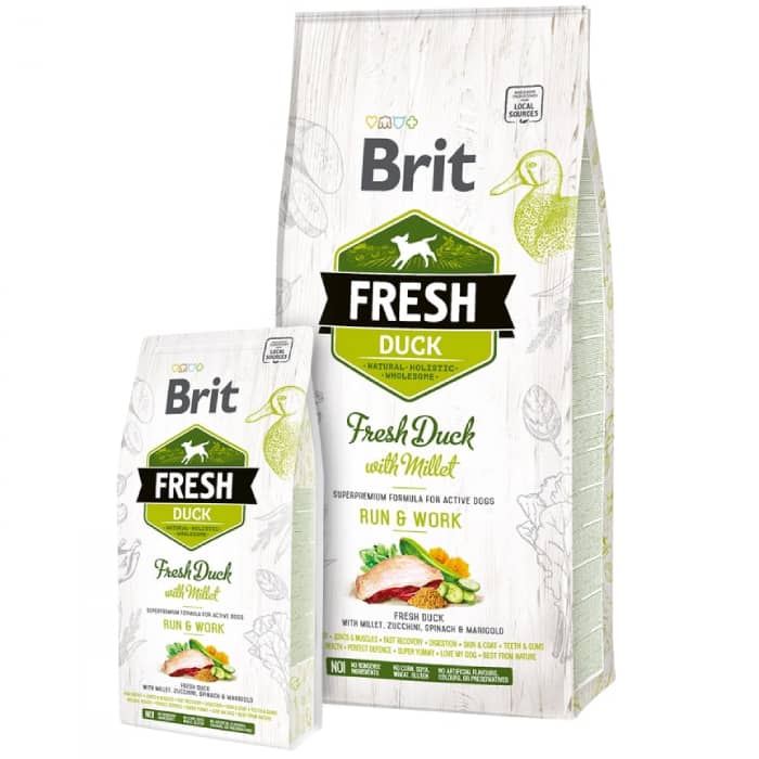 BRIT FRESH DUCK MILLET ADULT RUN & WORK sausā barība suņiem Pīle 12kg
